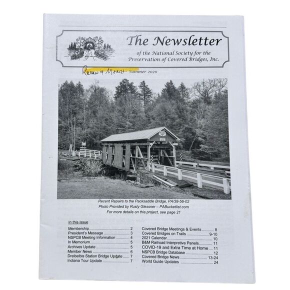 The Newsletter National Society for Preservation of Covered Bridges Summer 2020 - Picture 1 of 3